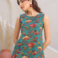 Janasya Dark Rayon Floral A-Line Top & Bottom Set | Swadesiicart