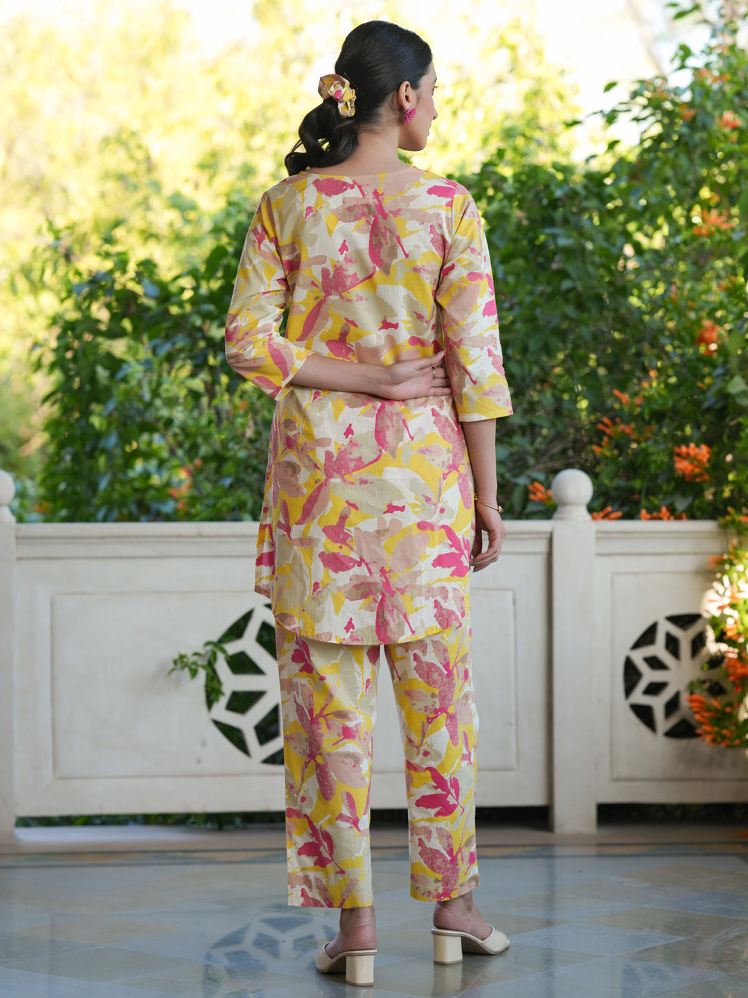 Janasya Bright Cotton Floral Straight Top & Bottom Set | Swadesiicart