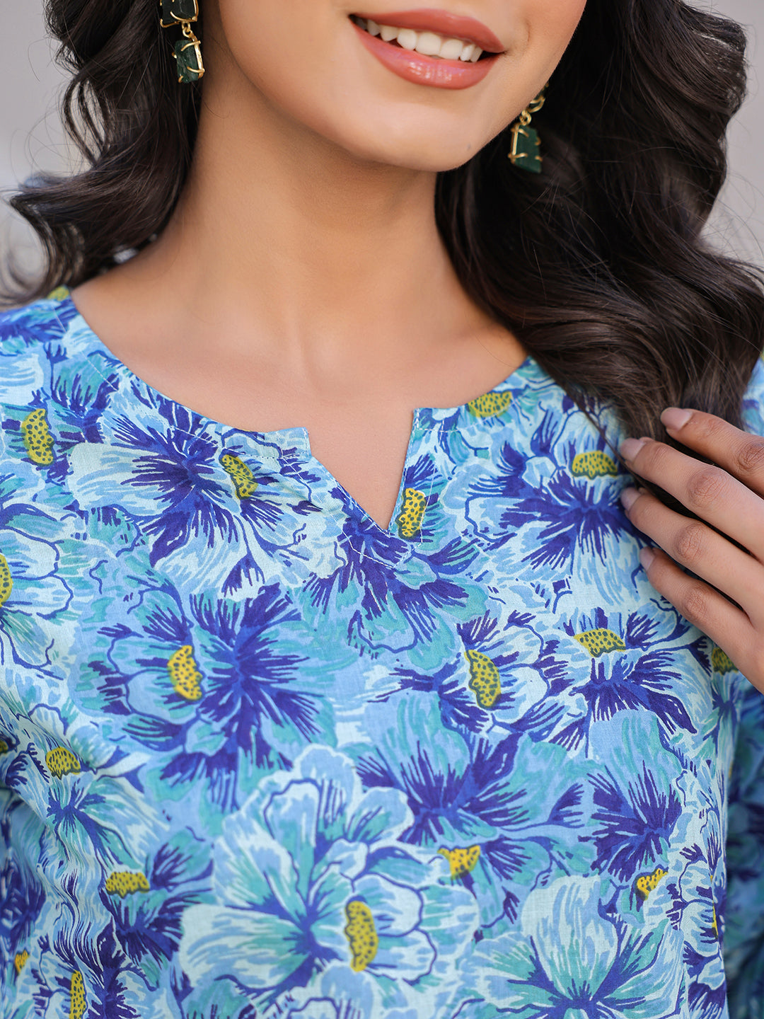 Janasya Bright Cotton Floral Straight Top & Bottom Set | Swadesiicart