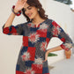 Janasya Dark Cotton Geometric Straight Top & Bottom Set | Swadesiicart