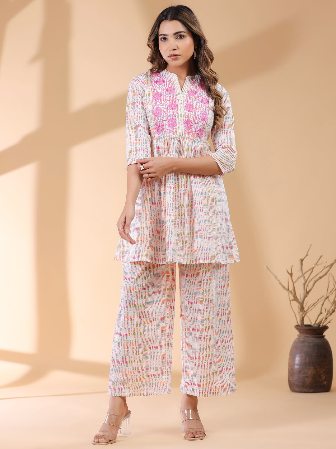 Janasya Light Cotton Abstract A-Line Top & Bottom Set | Swadesiicart