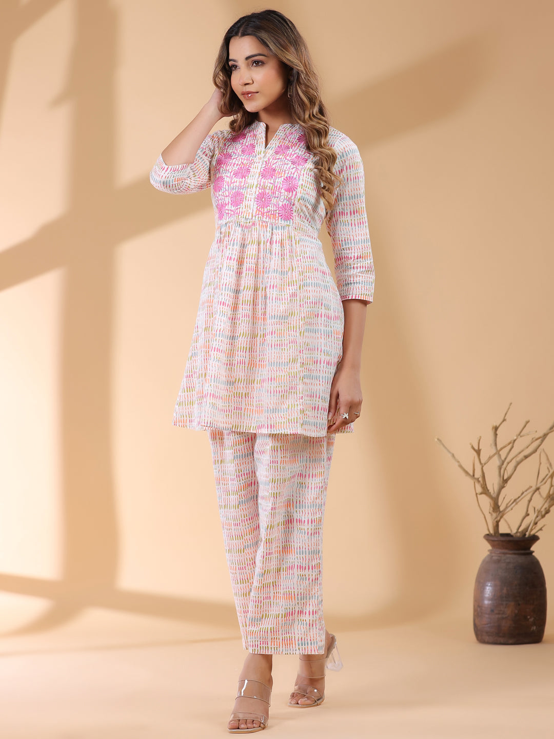 Janasya Light Cotton Abstract A-Line Top & Bottom Set | Swadesiicart