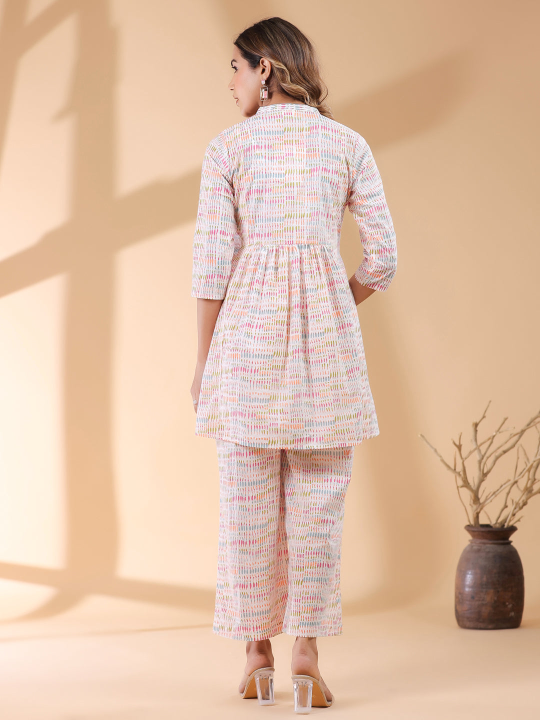 Janasya Light Cotton Abstract A-Line Top & Bottom Set | Swadesiicart