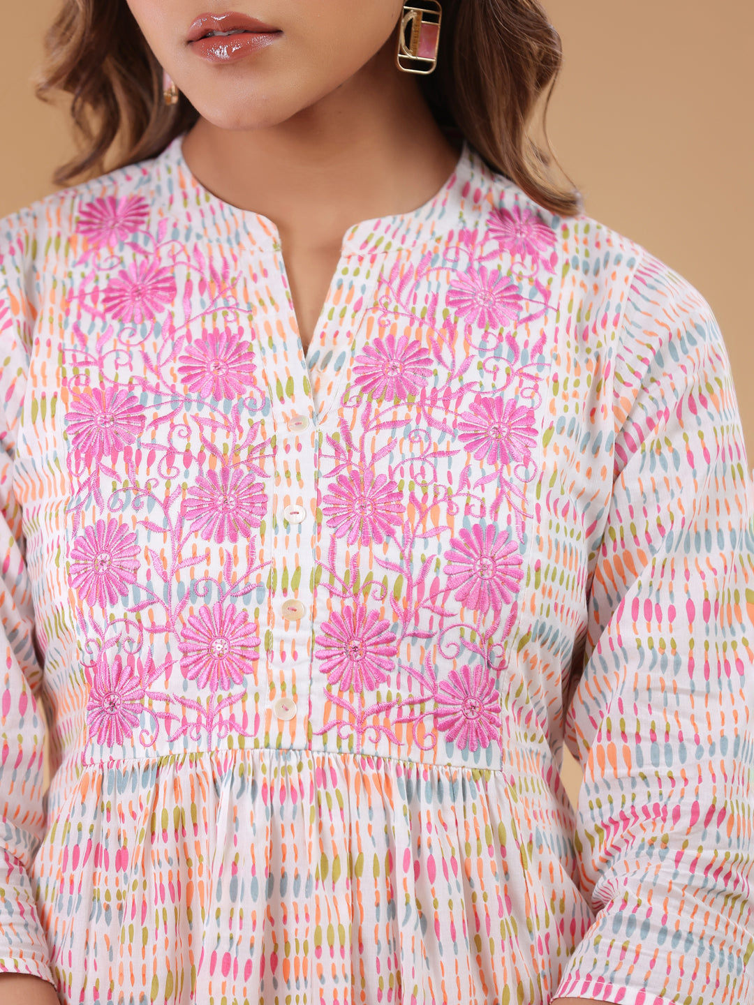 Janasya Light Cotton Abstract A-Line Top & Bottom Set | Swadesiicart