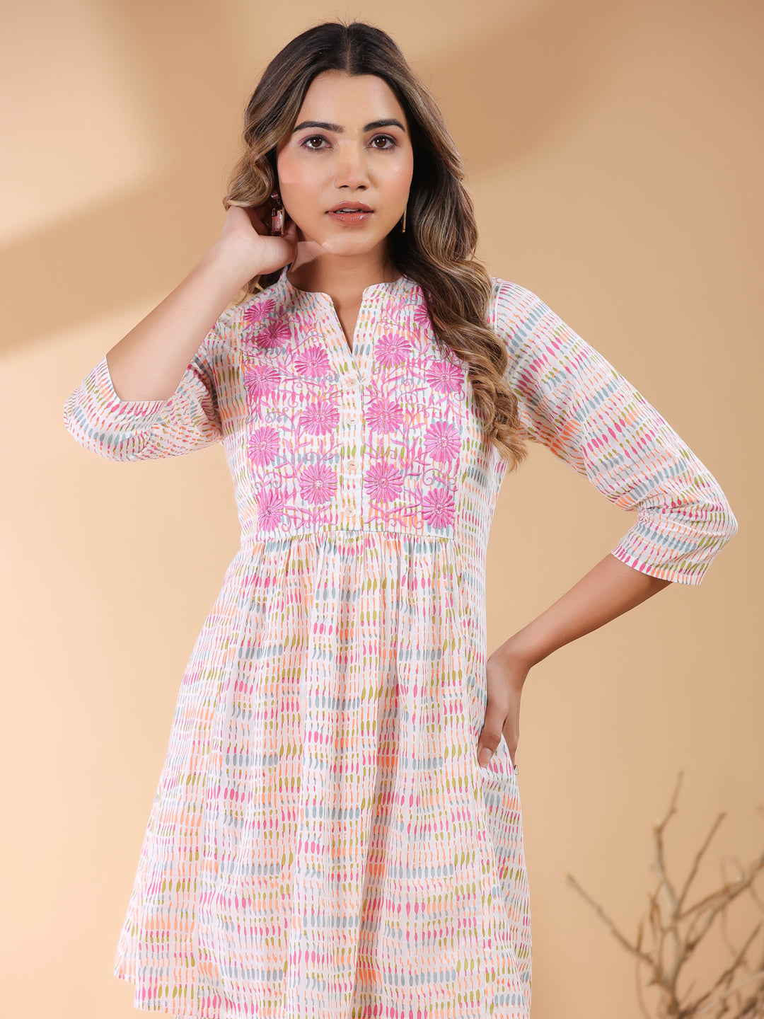 Janasya Light Cotton Abstract A-Line Top & Bottom Set | Swadesiicart