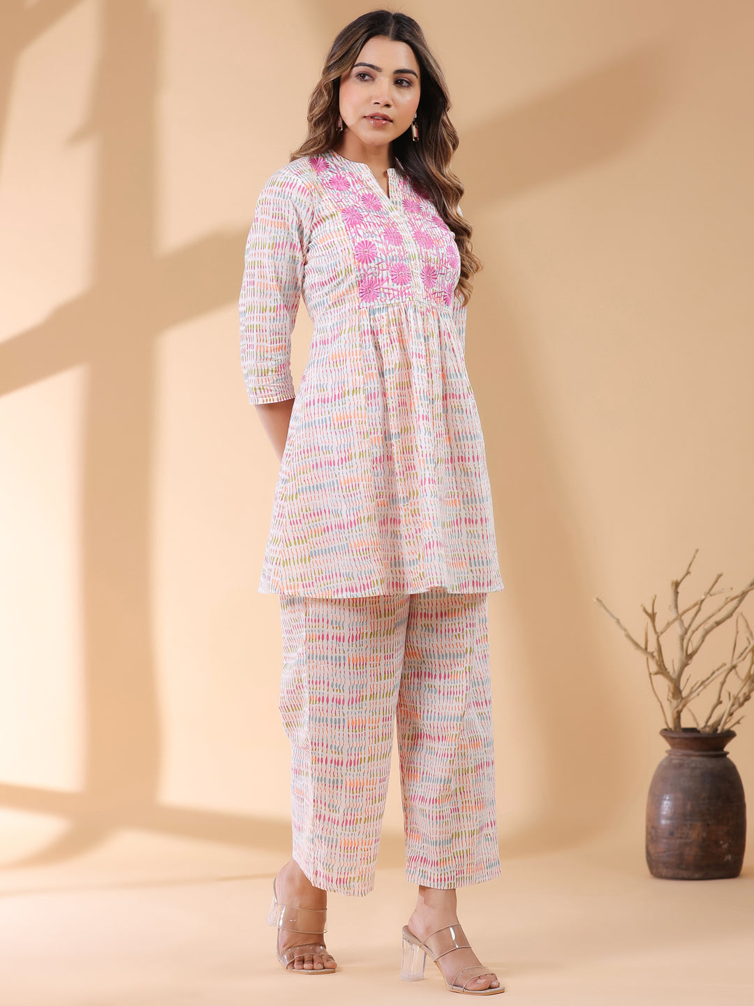 Janasya Light Cotton Abstract A-Line Top & Bottom Set | Swadesiicart