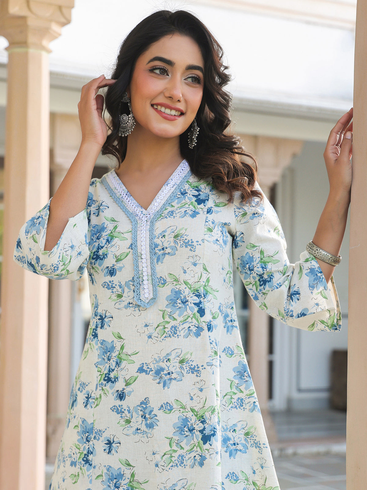 Janasya Light Cotton Yoke Embroidery A-Line Top & Bottom Set | Swadesiicart
