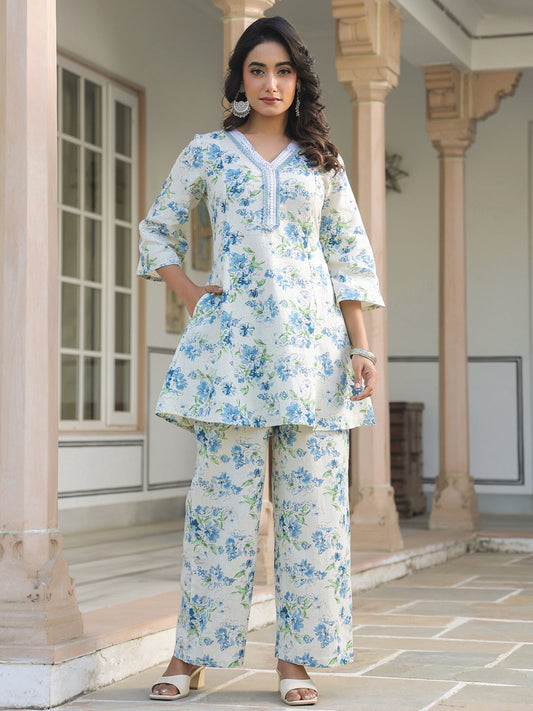 Janasya Light Cotton Yoke Embroidery A-Line Top & Bottom Set | Swadesiicart