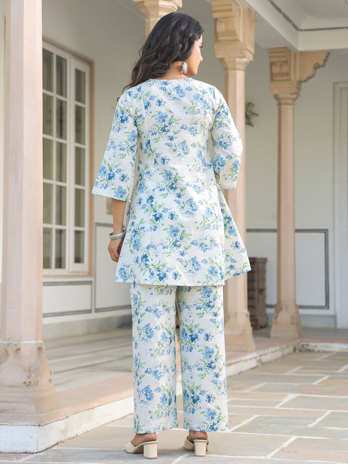 Janasya Light Cotton Yoke Embroidery A-Line Top & Bottom Set | Swadesiicart