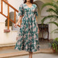 Janasya Dark Cotton Floral Tiered Dress | Swadesiicart