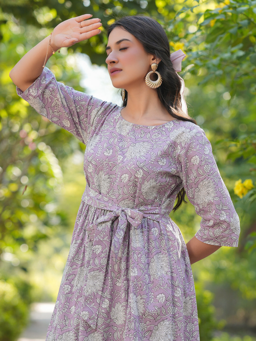 Janasya Light Cotton Floral Tiered Dress | Swadesiicart