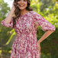 Janasya Light Cotton Floral Gathered Dress | Swadesiicart