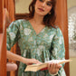 Janasya Dark Cotton Floral A-Line Dress | Swadesiicart