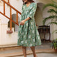 Janasya Dark Cotton Floral A-Line Dress | Swadesiicart