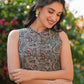 Janasya Dark Cotton Paisley A-Line Dress | Swadesiicart