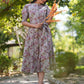 Janasya Dark Cotton Floral A-Line Dress | Swadesiicart