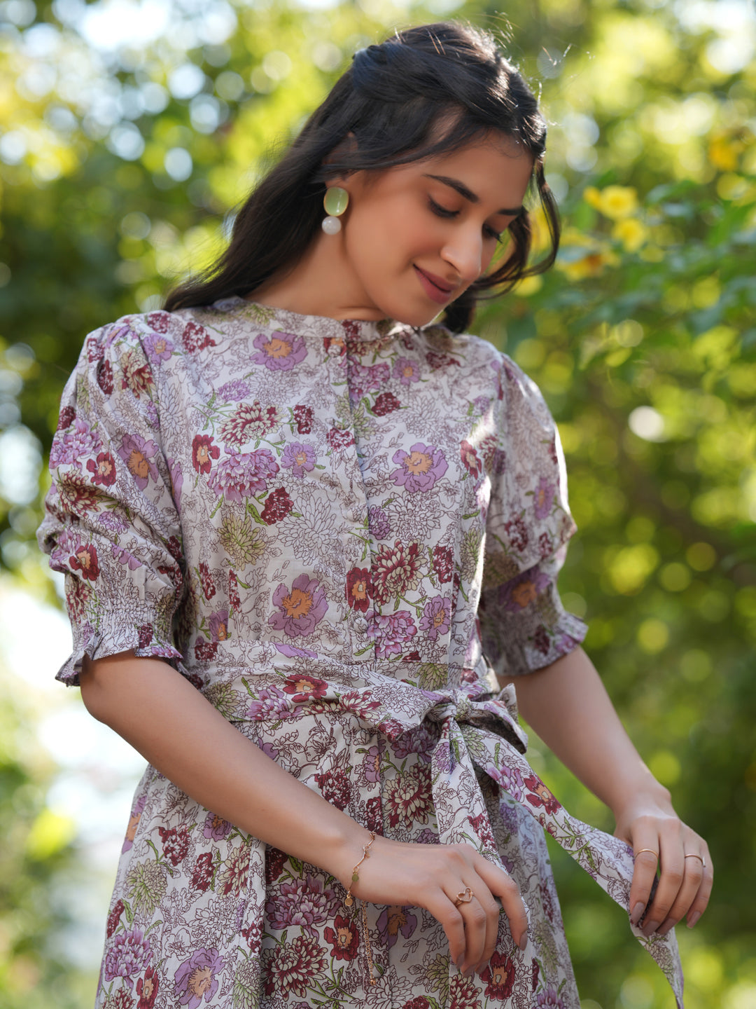 Janasya Dark Cotton Floral A-Line Dress | Swadesiicart