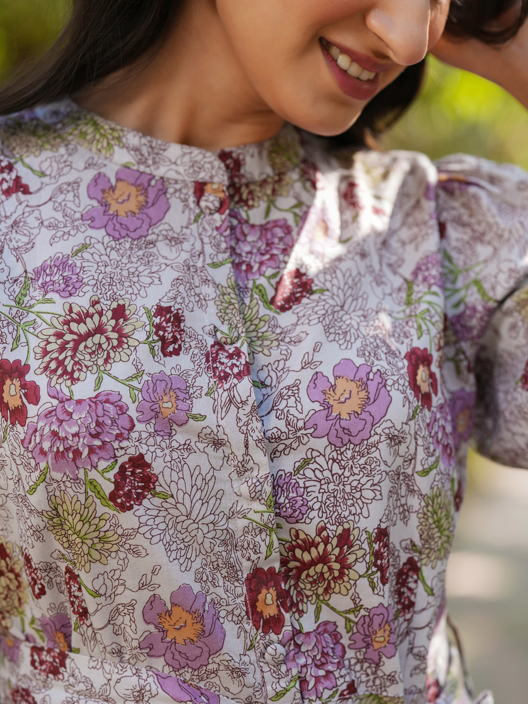 Janasya Dark Cotton Floral A-Line Dress | Swadesiicart