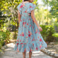 Janasya Bright Georgette Floral Tiered Dress | Swadesiicart