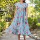 Janasya Bright Georgette Floral Tiered Dress | Swadesiicart