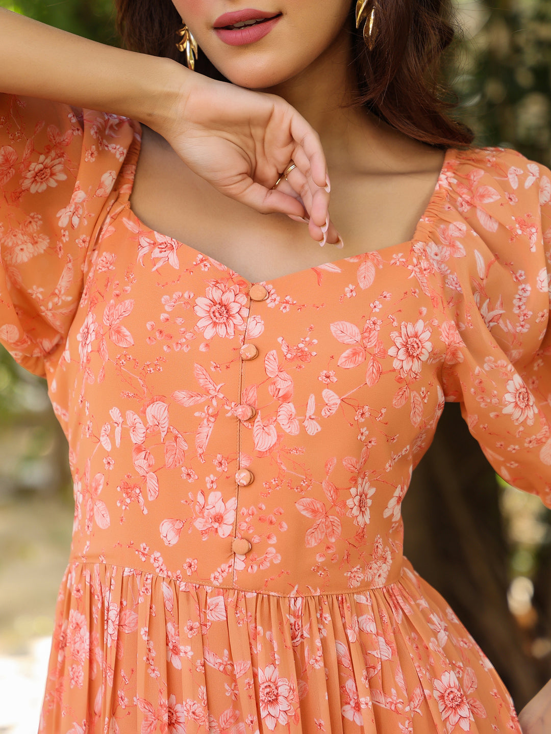 Janasya Bright Georgette Floral Tiered Dress | Swadesiicart