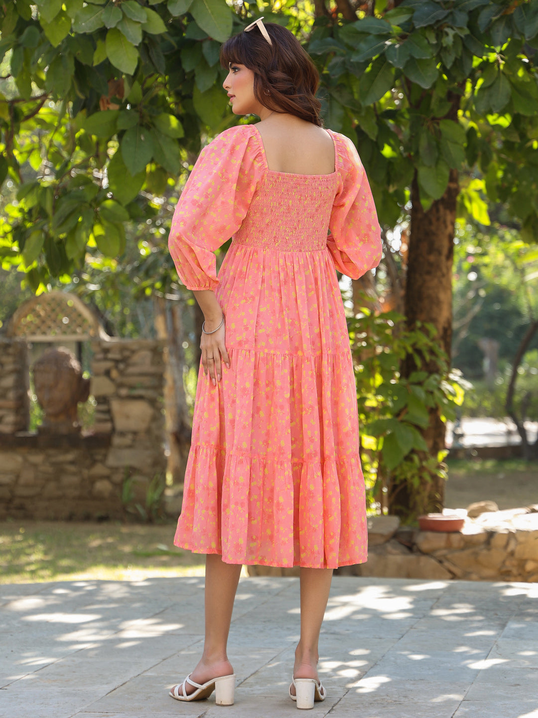 Janasya Light Georgette Floral Tiered Dress | Swadesiicart