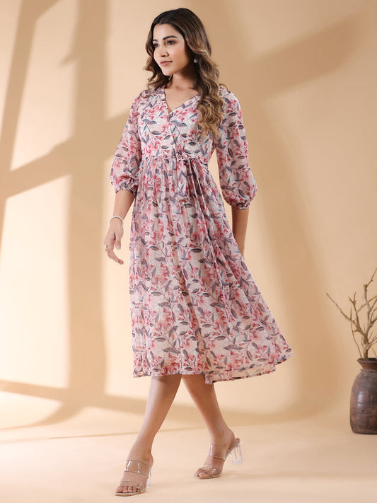 Janasya Light Georgette Floral Wrap Dress | Swadesiicart