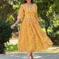 Janasya Bright Georgette Floral Gathered Dress | Swadesiicart