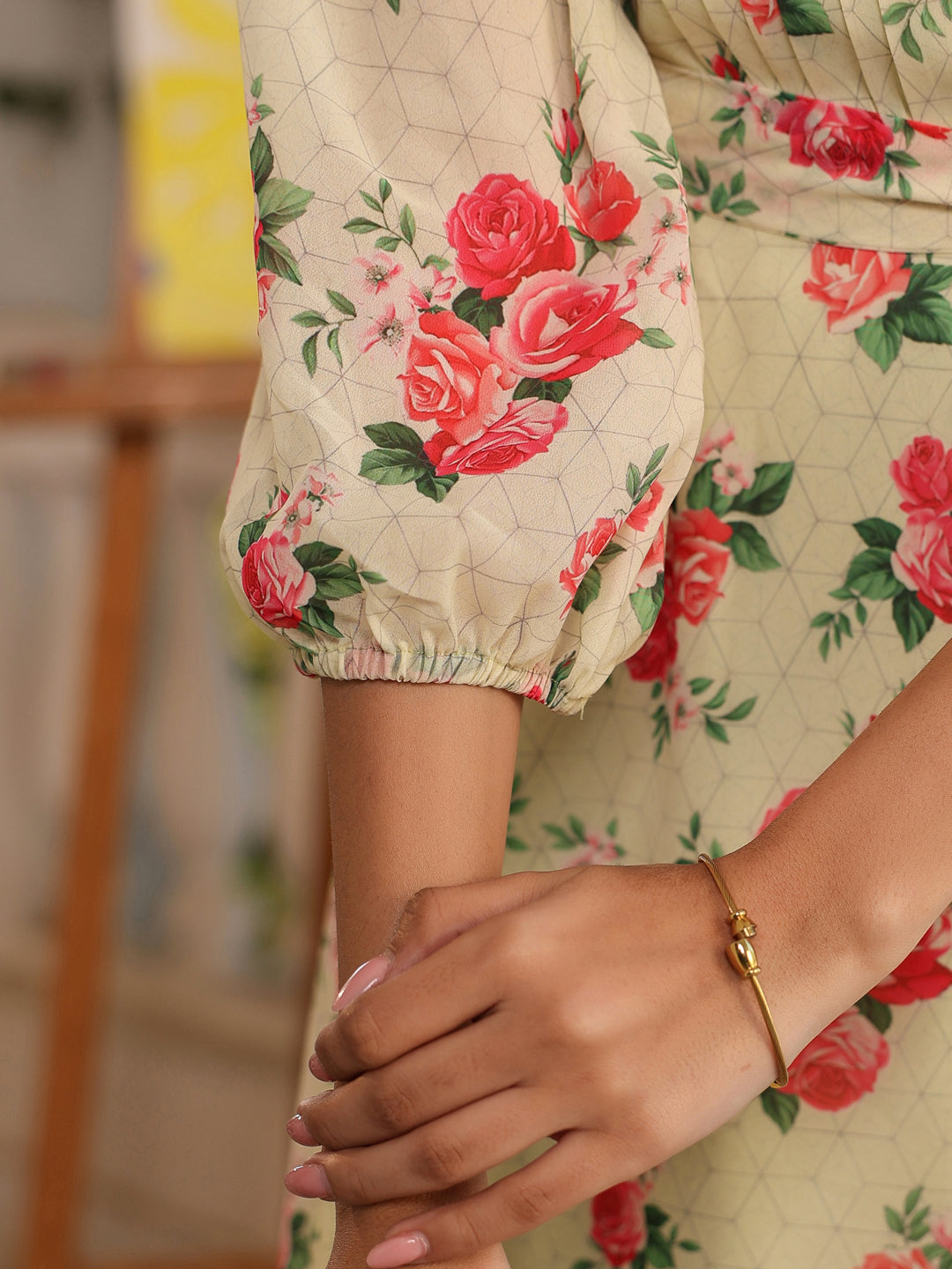 Janasya Bright Georgette Floral Fit & Flare Dress | Swadesiicart