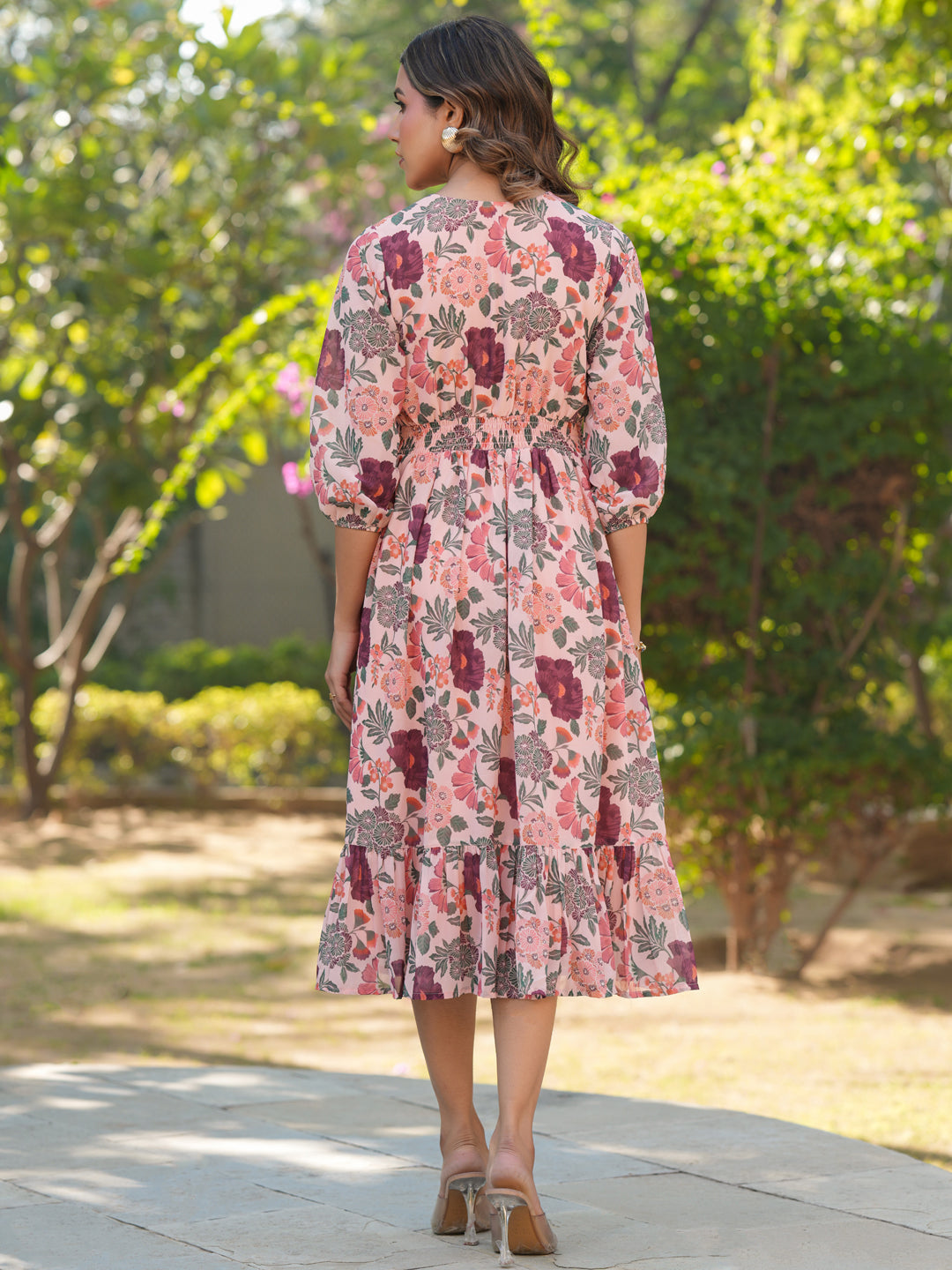 Janasya Light Georgette Floral Fit & Flare Dress | Swadesiicart