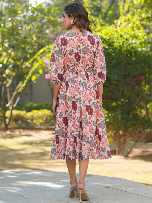 Janasya Light Georgette Floral Fit & Flare Dress | Swadesiicart