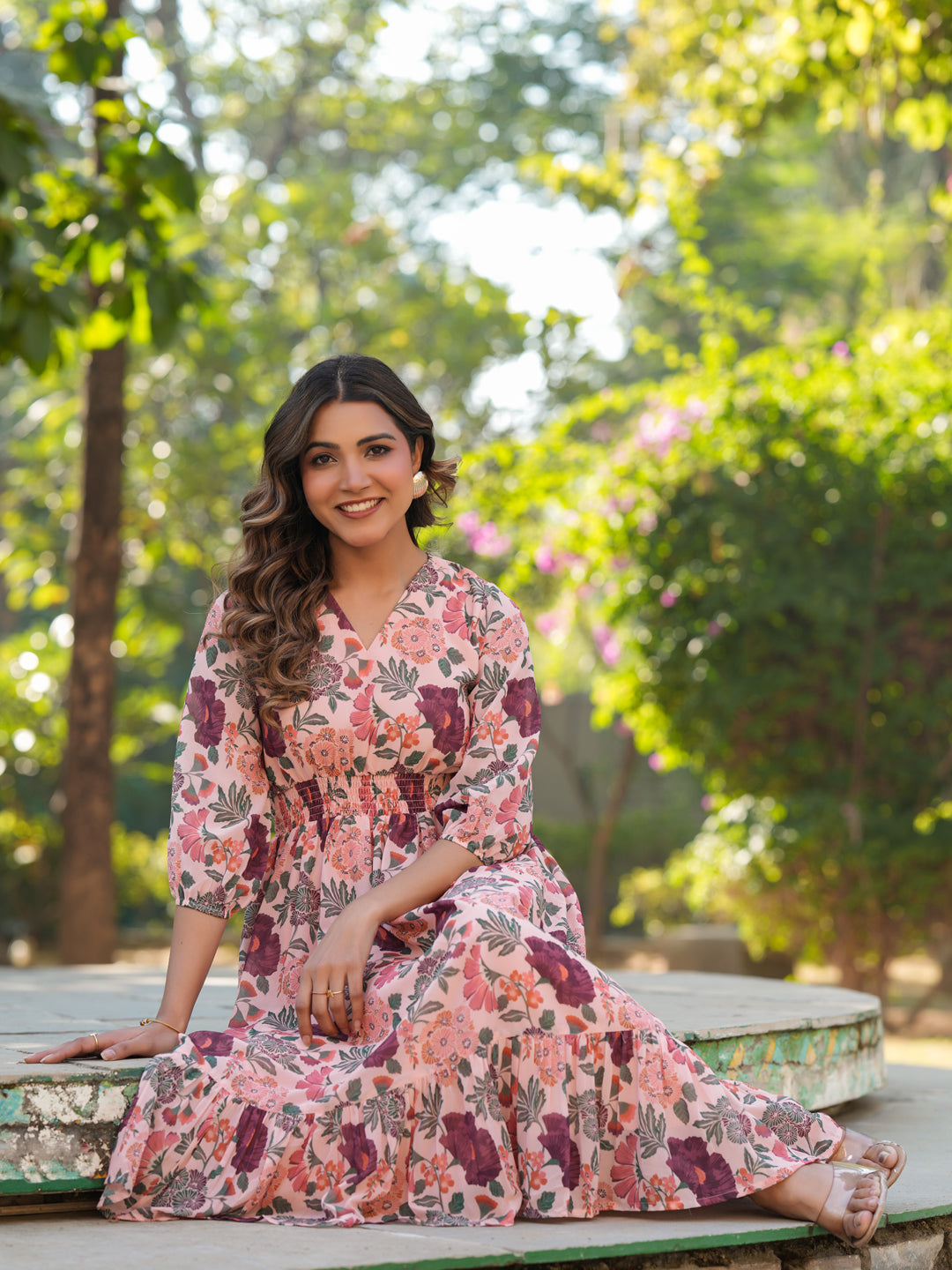 Janasya Light Georgette Floral Fit & Flare Dress | Swadesiicart