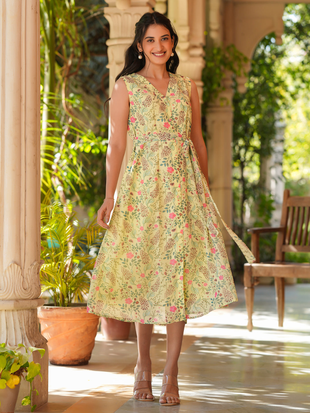 Janasya Light Georgette Floral A-Line Dress | Swadesiicart