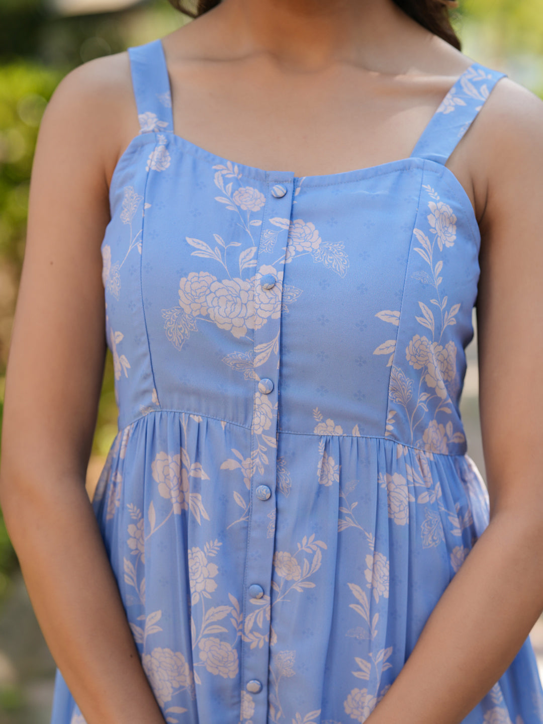 Janasya Bright Georgette Floral Tiered Dress | Swadesiicart