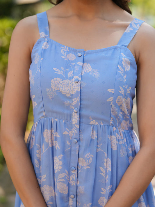 Janasya Bright Georgette Floral Tiered Dress | Swadesiicart