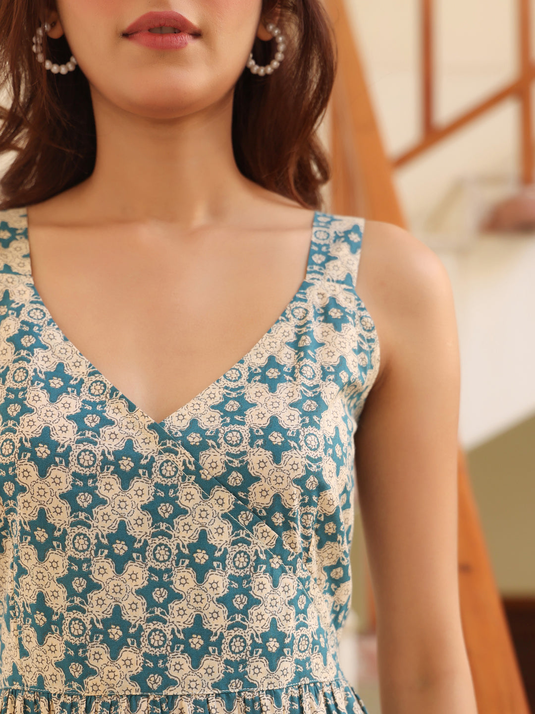 Janasya Light Cotton Ethnic Motifs Tiered Dress | Swadesiicart