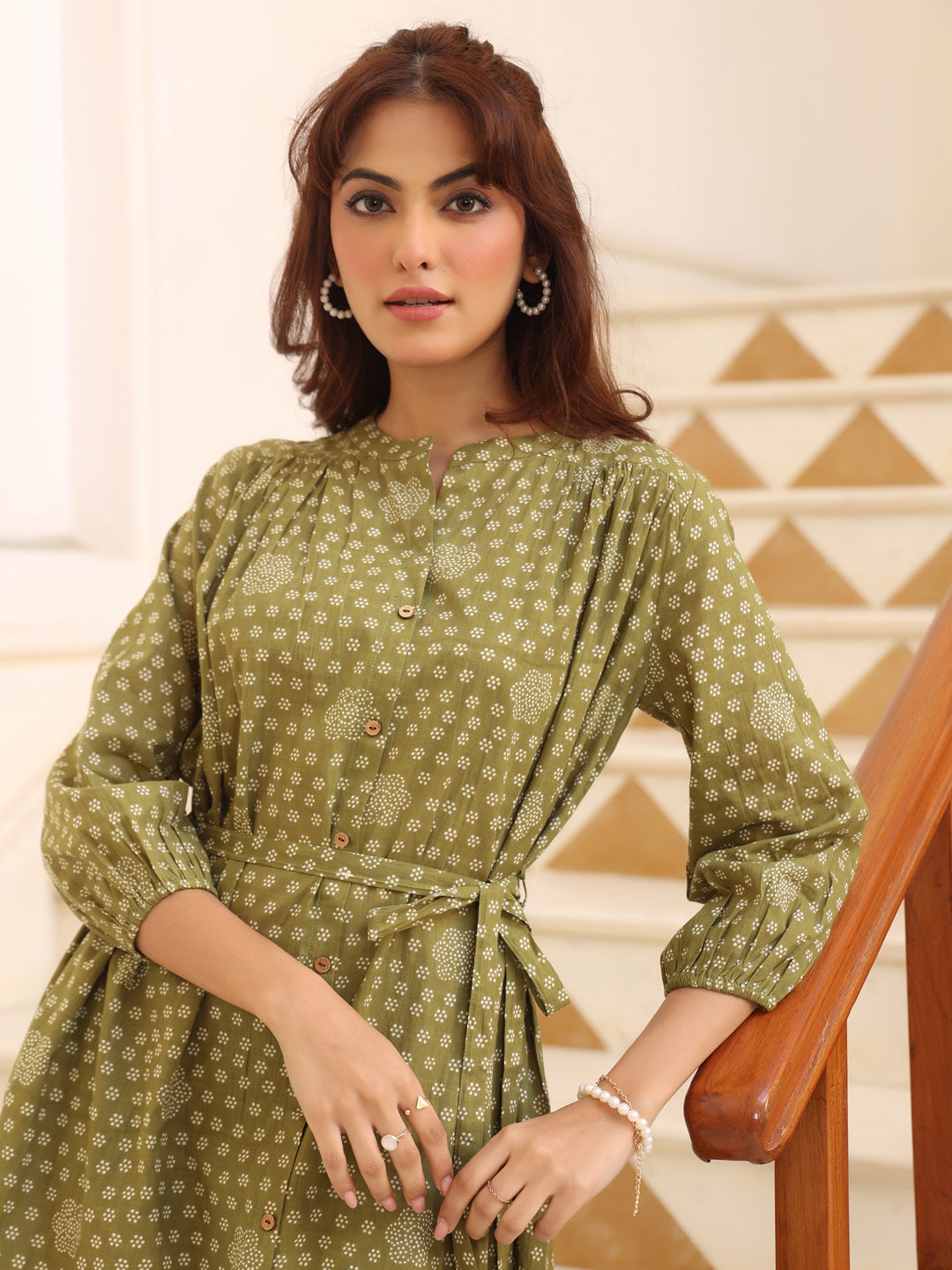 Janasya Dark Cotton Floral A-Line Dress | Swadesiicart