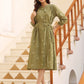 Janasya Dark Cotton Floral A-Line Dress | Swadesiicart