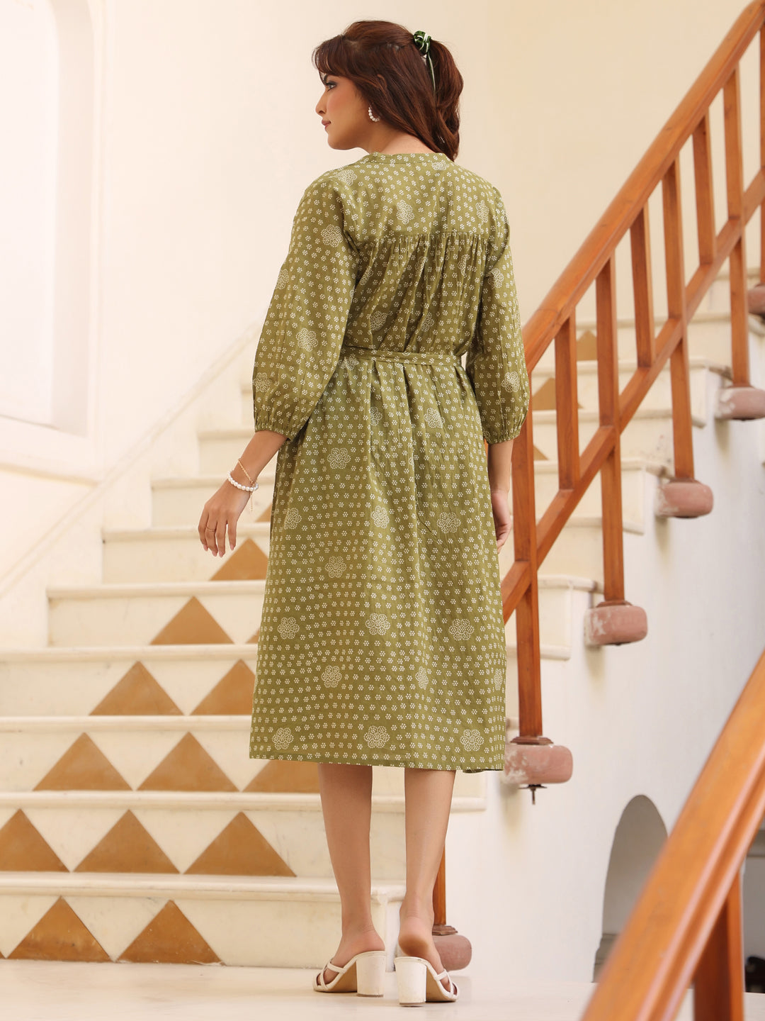 Janasya Dark Cotton Floral A-Line Dress | Swadesiicart
