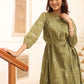 Janasya Dark Cotton Floral A-Line Dress | Swadesiicart