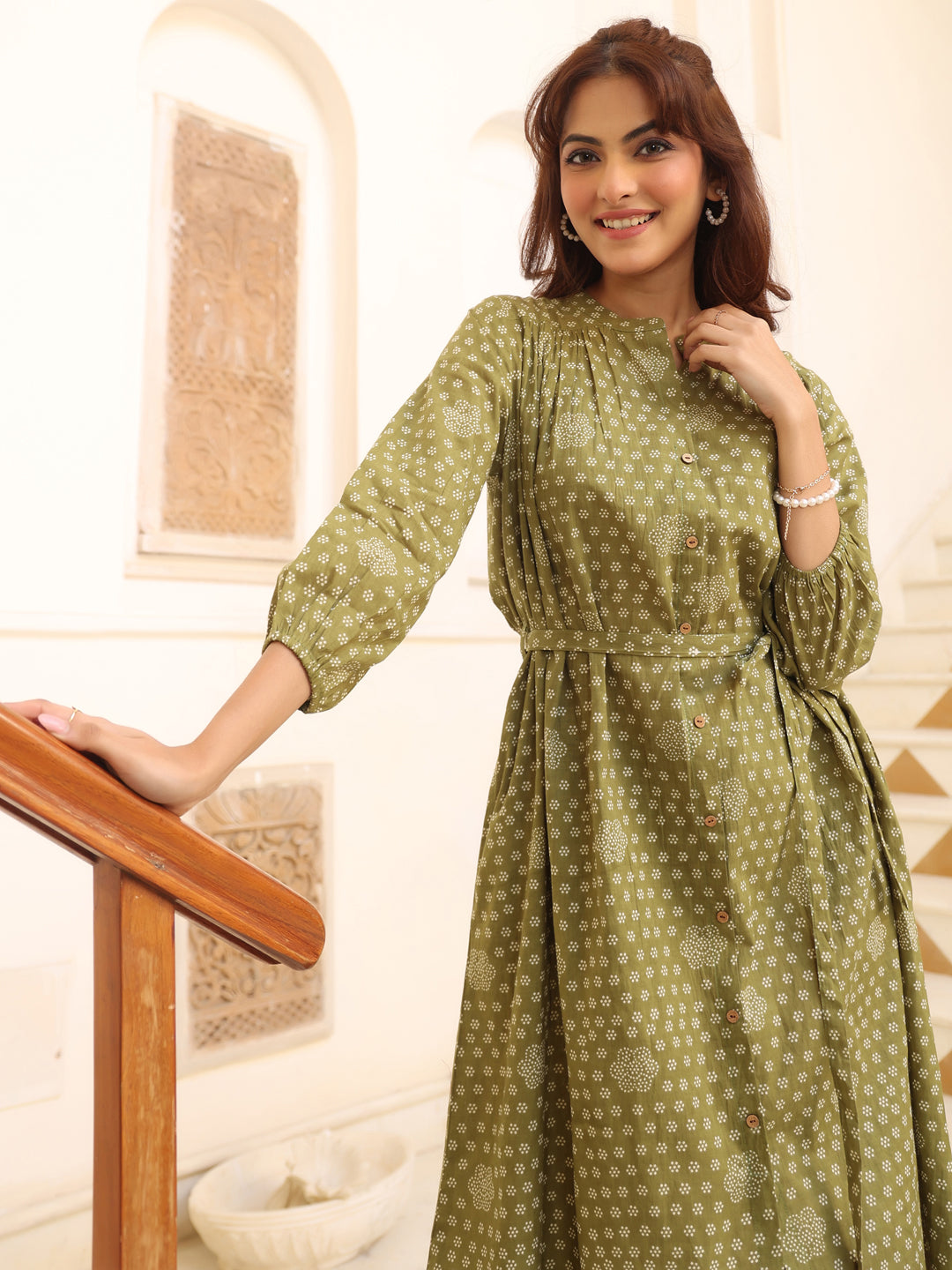 Janasya Dark Cotton Floral A-Line Dress | Swadesiicart