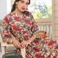 Janasya Dark Cotton Floral Tiered Dress | Swadesiicart