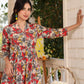 Janasya Dark Cotton Floral Tiered Dress | Swadesiicart