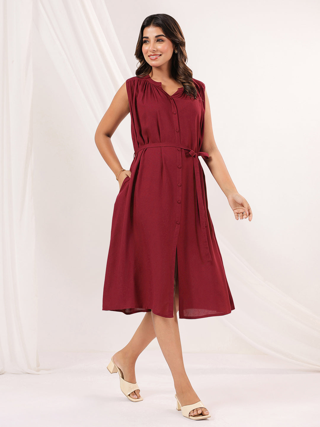 Janasya Dark Rayon Solid A-Line Dress | Swadesiicart