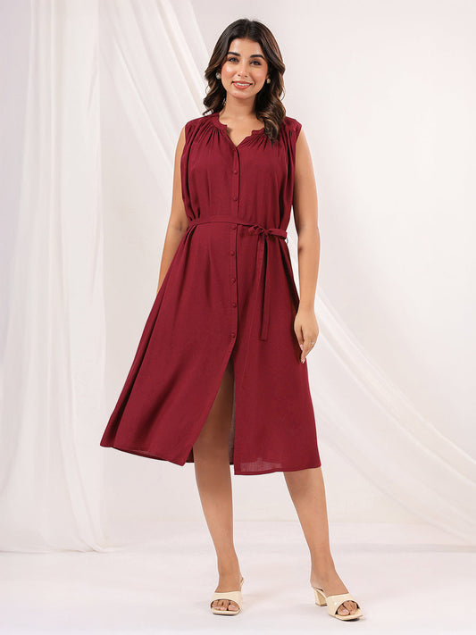 Janasya Dark Rayon Solid A-Line Dress | Swadesiicart
