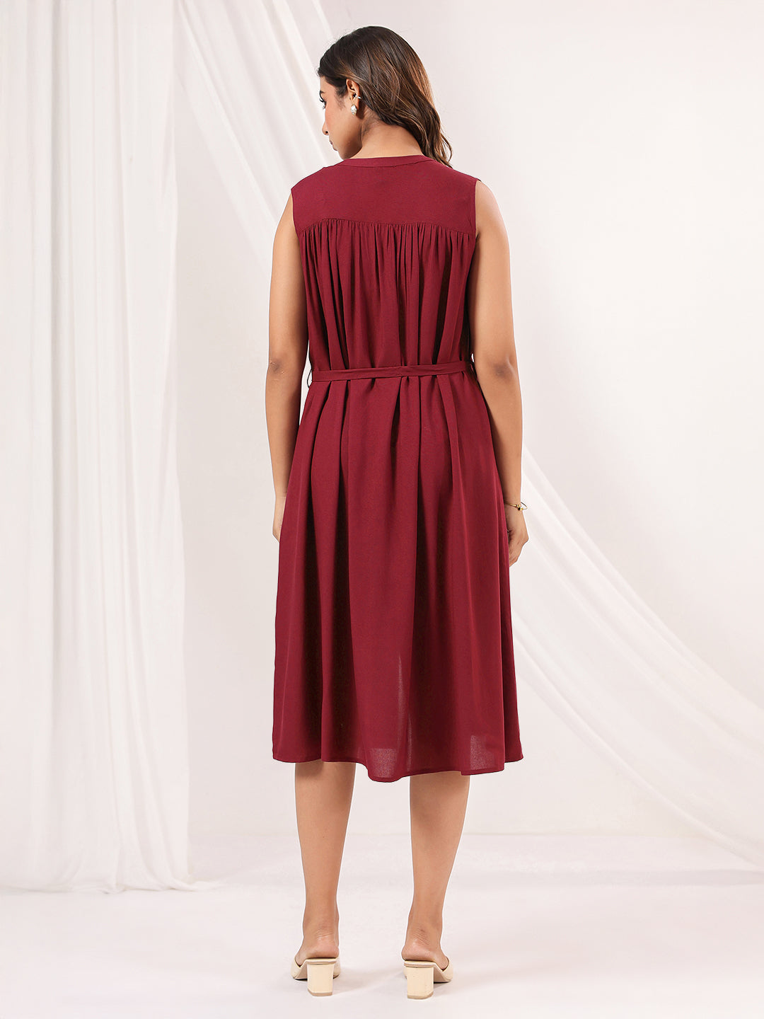Janasya Dark Rayon Solid A-Line Dress | Swadesiicart