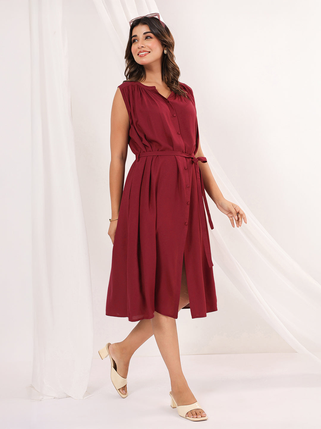 Janasya Dark Rayon Solid A-Line Dress | Swadesiicart