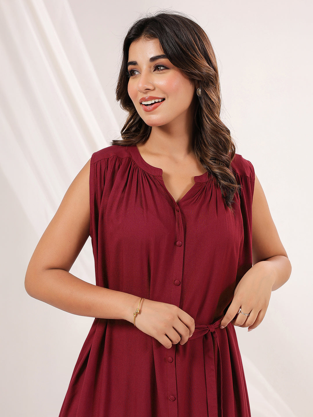 Janasya Dark Rayon Solid A-Line Dress | Swadesiicart