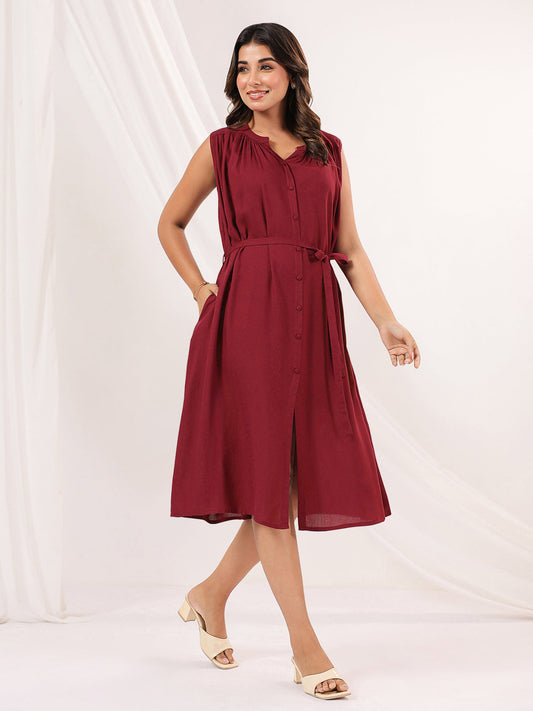 Janasya Dark Rayon Solid A-Line Dress | Swadesiicart