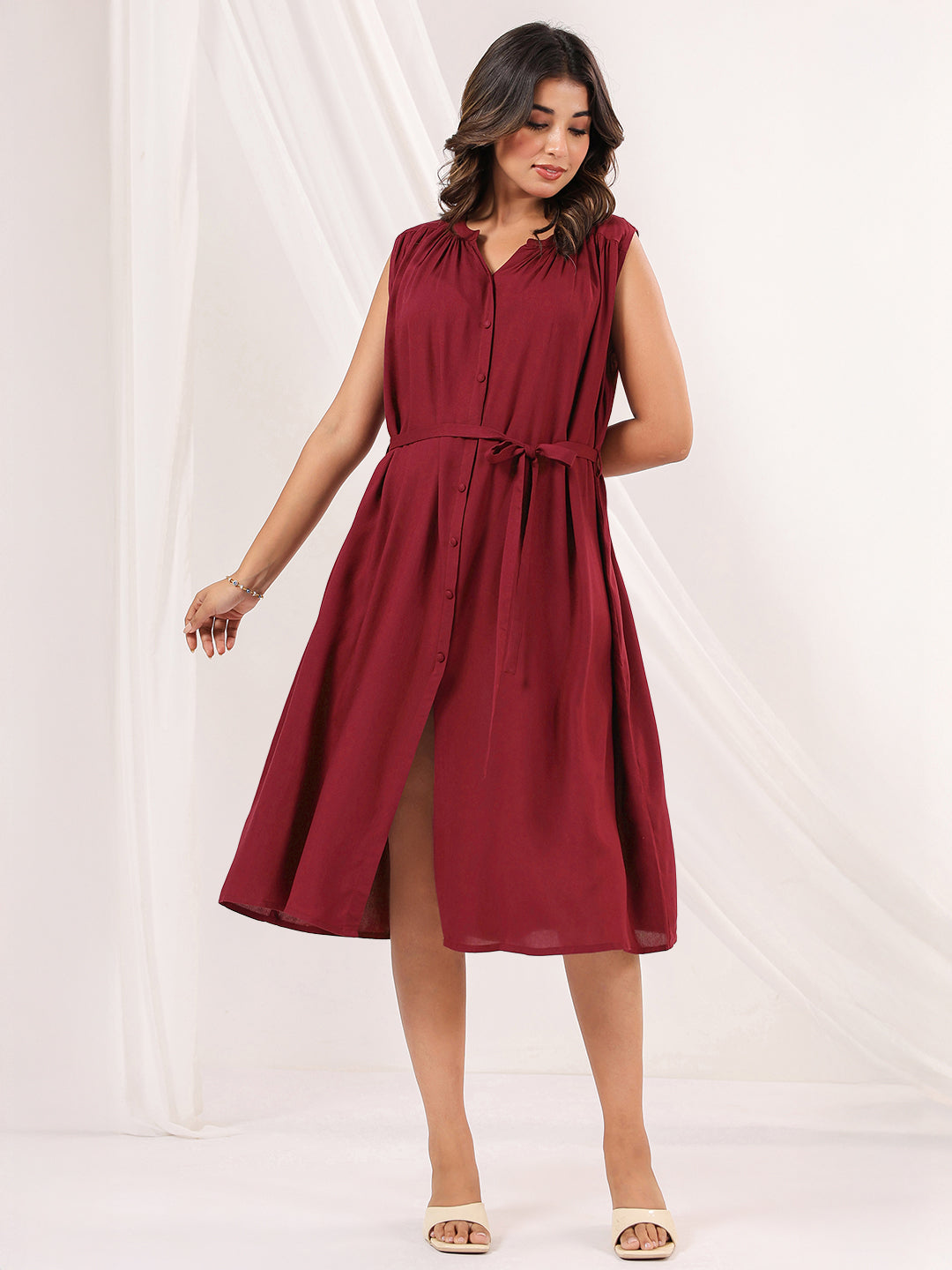 Janasya Dark Rayon Solid A-Line Dress | Swadesiicart